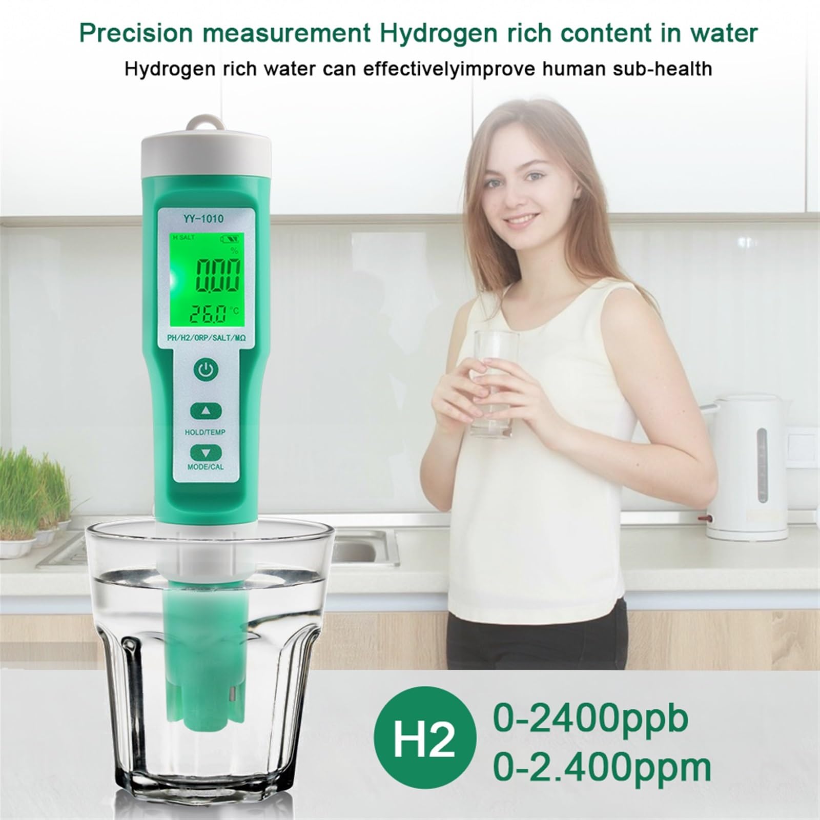 Tester miernika PH, 10 w 1 PH/EC/TDS/ORP/H2/żyzny/zasolenie/SG/rezystywność/temperaturowy miernik jakości wody cyfrowy wielofunkcyjny tester do akwariów,Woda pitna, Hydroponika, SPA, Browarnictwo(Met