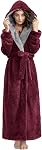 Women Hooded Bathrobes Soft Warm Floor Length Sleepwear Luxurious Plush Fleece Winter Ladies Long Robes
