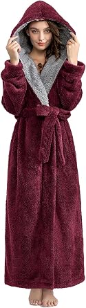 Artfasion Robes for Women with Hood Long Soft Warm Full Length Bathrobes Luxurious Plush Fleece Winter Gifts