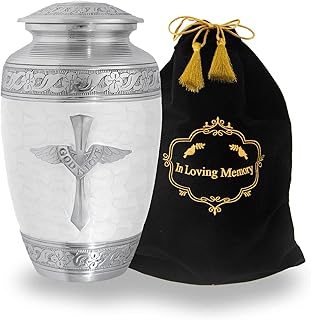 LETUSTO Cremation Urn for Human Ashes for Adults, Funeral Burial Handcrafted Decorative Urns with Velvet Bag for Easy Preservation and Portability [Cross-White]