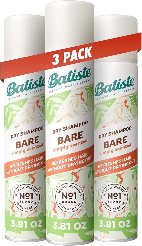 Dry Shampoo, Bare Fragrance, 3.81 Oz, 3-Pack | Subtle Barely-there Clean Scent, Refresh Hair and Absorb Oil Between Washes, Waterless Shampoo, Adds Hair Texture and Body