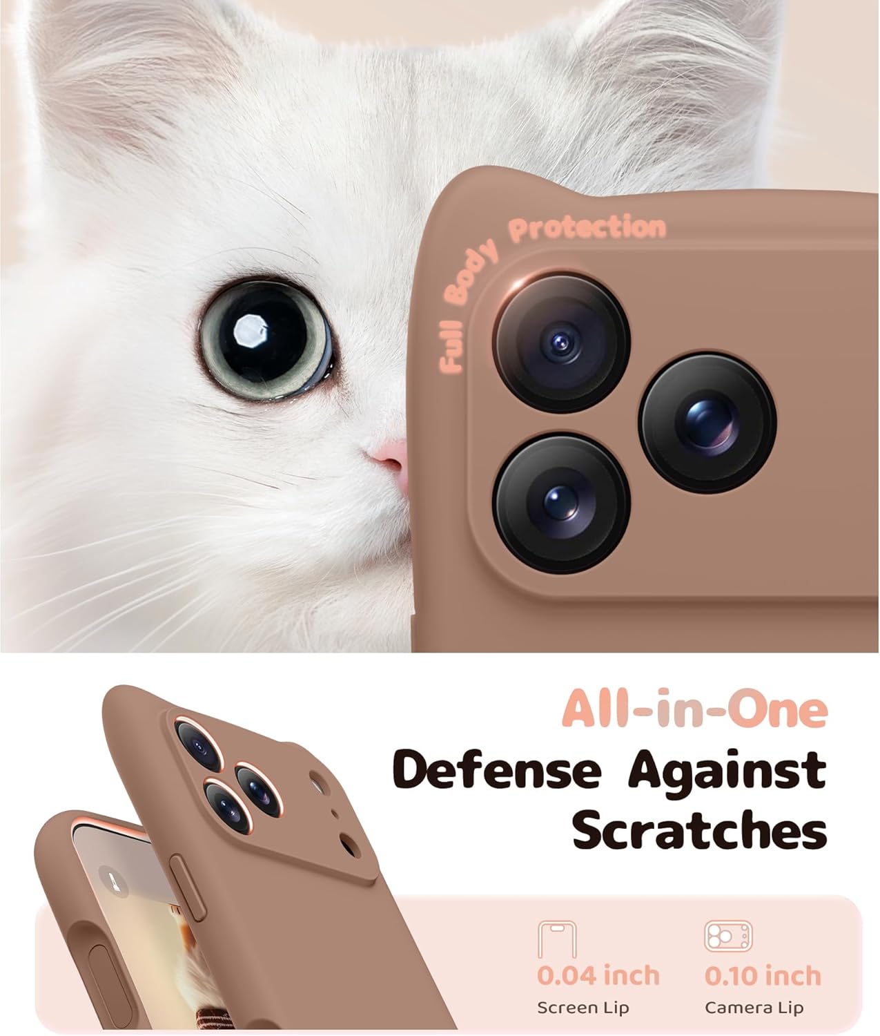 GolbinBox Magnetic for iPhone 17 Pro Max Case, [Compatible with MagSafe] [Full Camera Protection], Liquid Silicone Shockproof Phone Cover with Cute Cat Ears for iPhone 17 Pro Max 6.9'', Brown