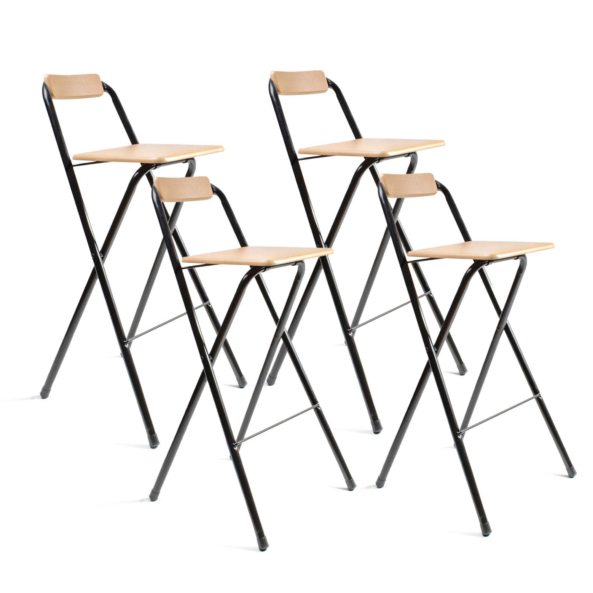THE SECRET HOME - Pack de 1,2 y 4 Taburetes Altos con Respaldo- Asiento Plegable de Metal y Madera - Ideal para Cocina (1, Madera Natural/Negro, 49x97x47cm) (4, Madera Natural/Negro, 49x97x47cm)