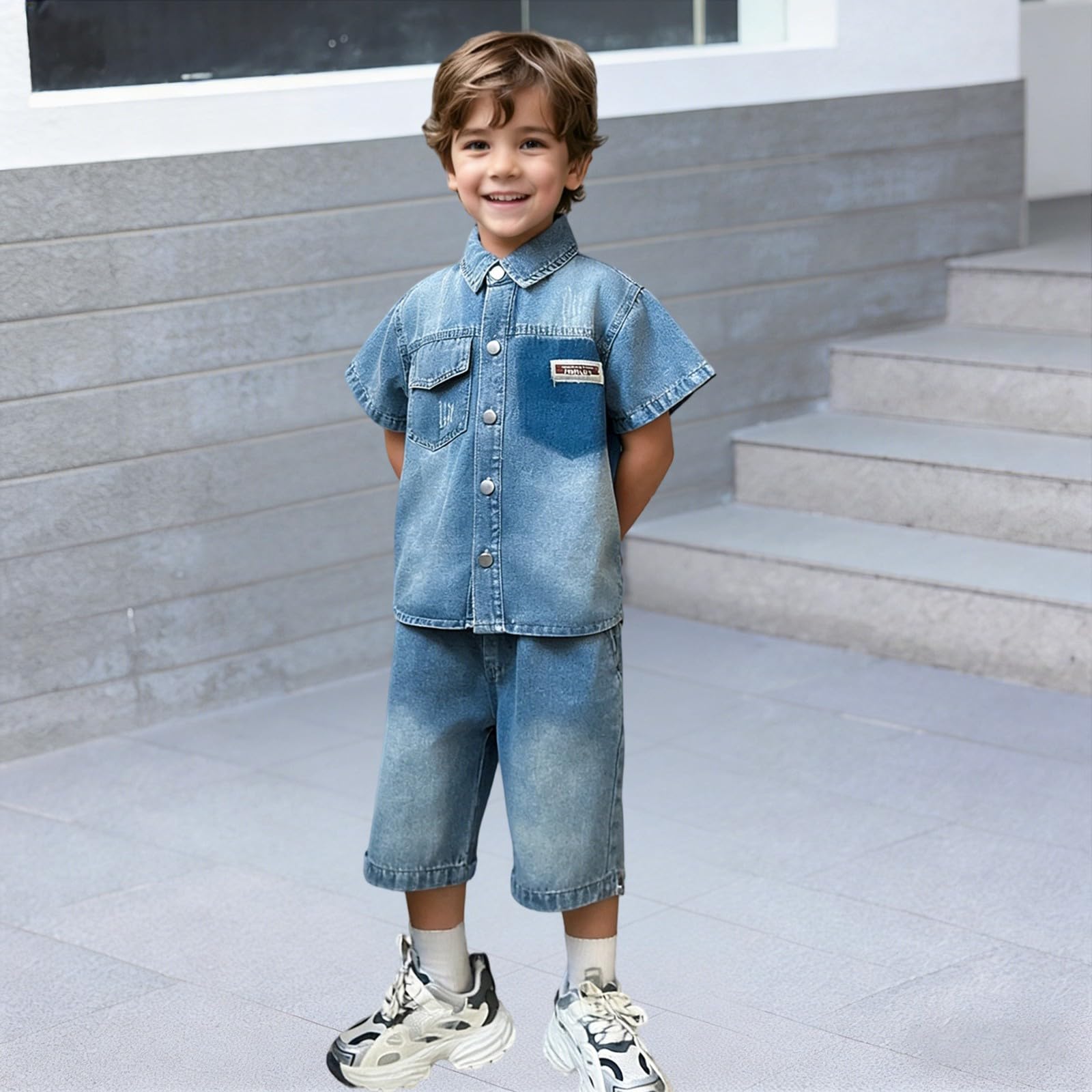 Générique Set Di Moda Ragazzo Jeans Manica Corta Pantaloncini 2026 Moda Bambino