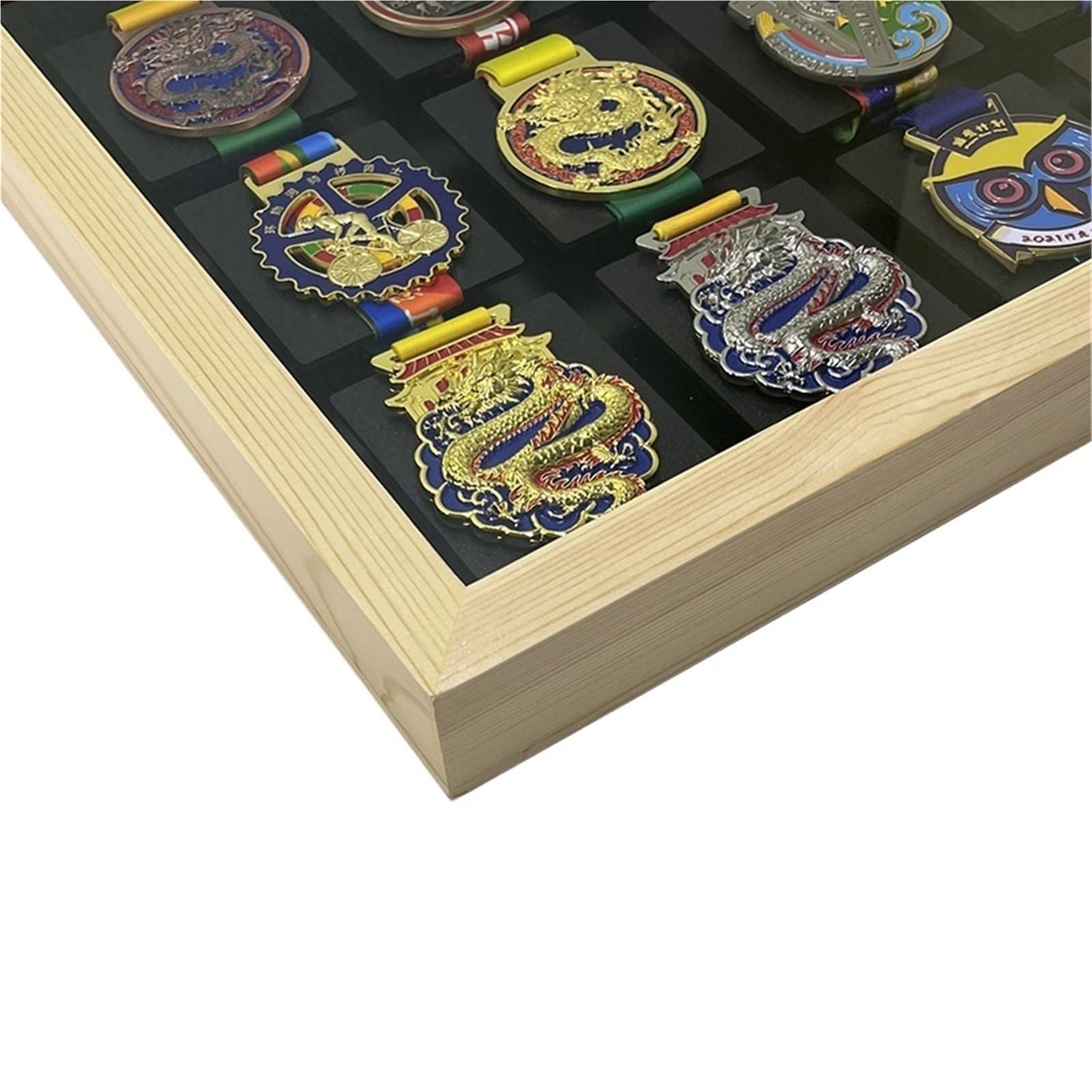 Medallero colgador de medallas Marco de caja de sombra for exhibición de medallas de maratón, marco for soporte de medallas deportivas for corredores, exhibición de medallas for correr y carreras(Wood