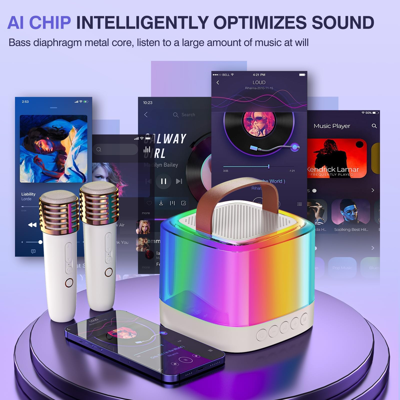 Mini macchina per karaoke con 2 microfoni wireless per bambini adolescenti adulti altoparlante Bluetooth portatile Funtion regalo di compleanno per ragazze ragazzi età 4-12 per lettore