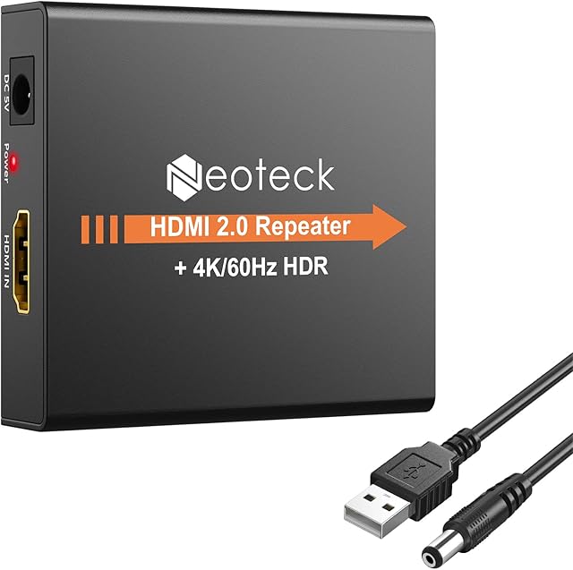 HDMI Repeater Neoteck 60M 4K 2160P 3D HDMI 2.0 Extender Booster Adapter Mini Size Metal Shell for PC DVD Sky HD Box PS3 PS4 Satellite Box and More Devices