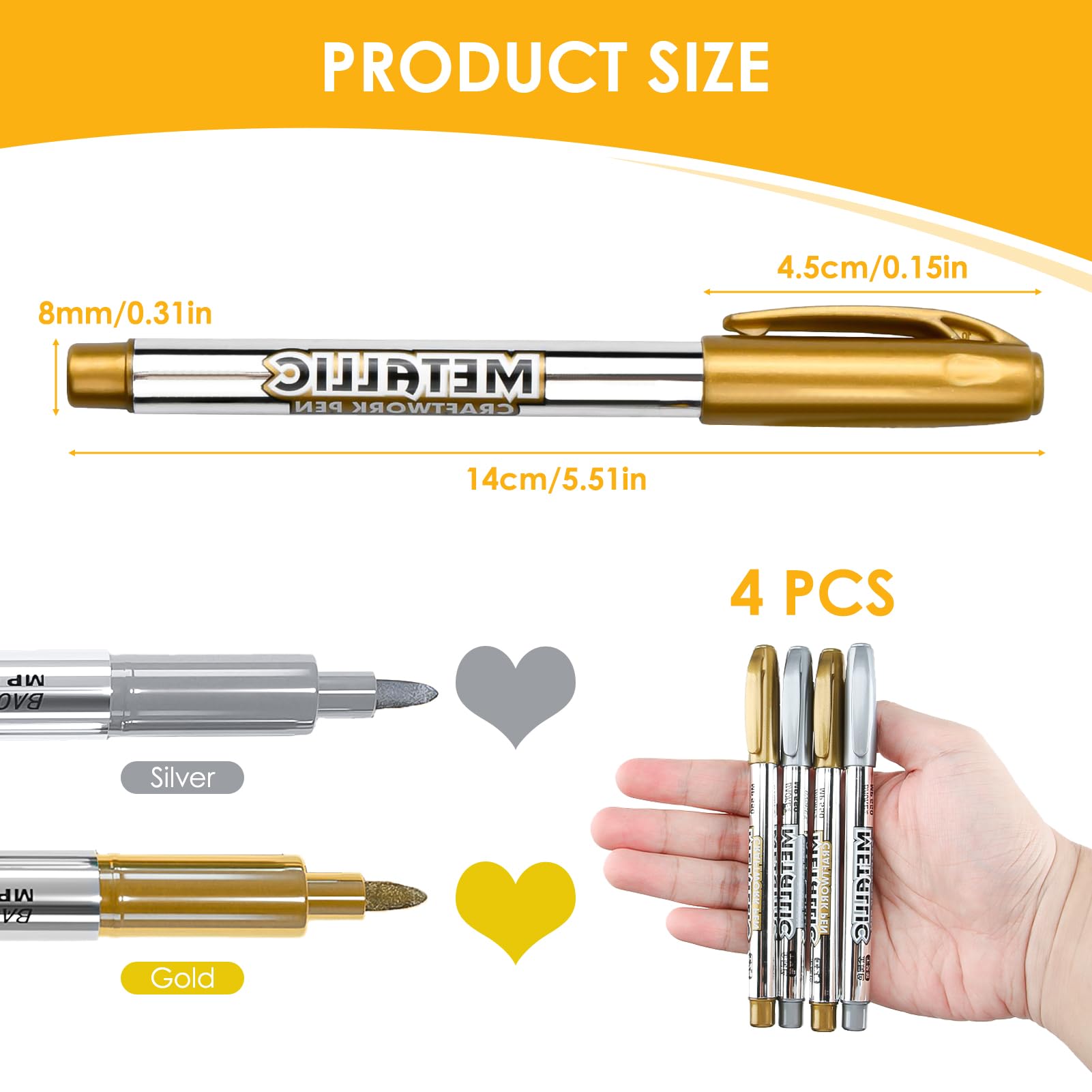 Pennarelli Metallici Oro E Argento - 4 Pezzi, Vernice Lucida | Per Ceramica, Vetro, Legno, Fai-Da-Te