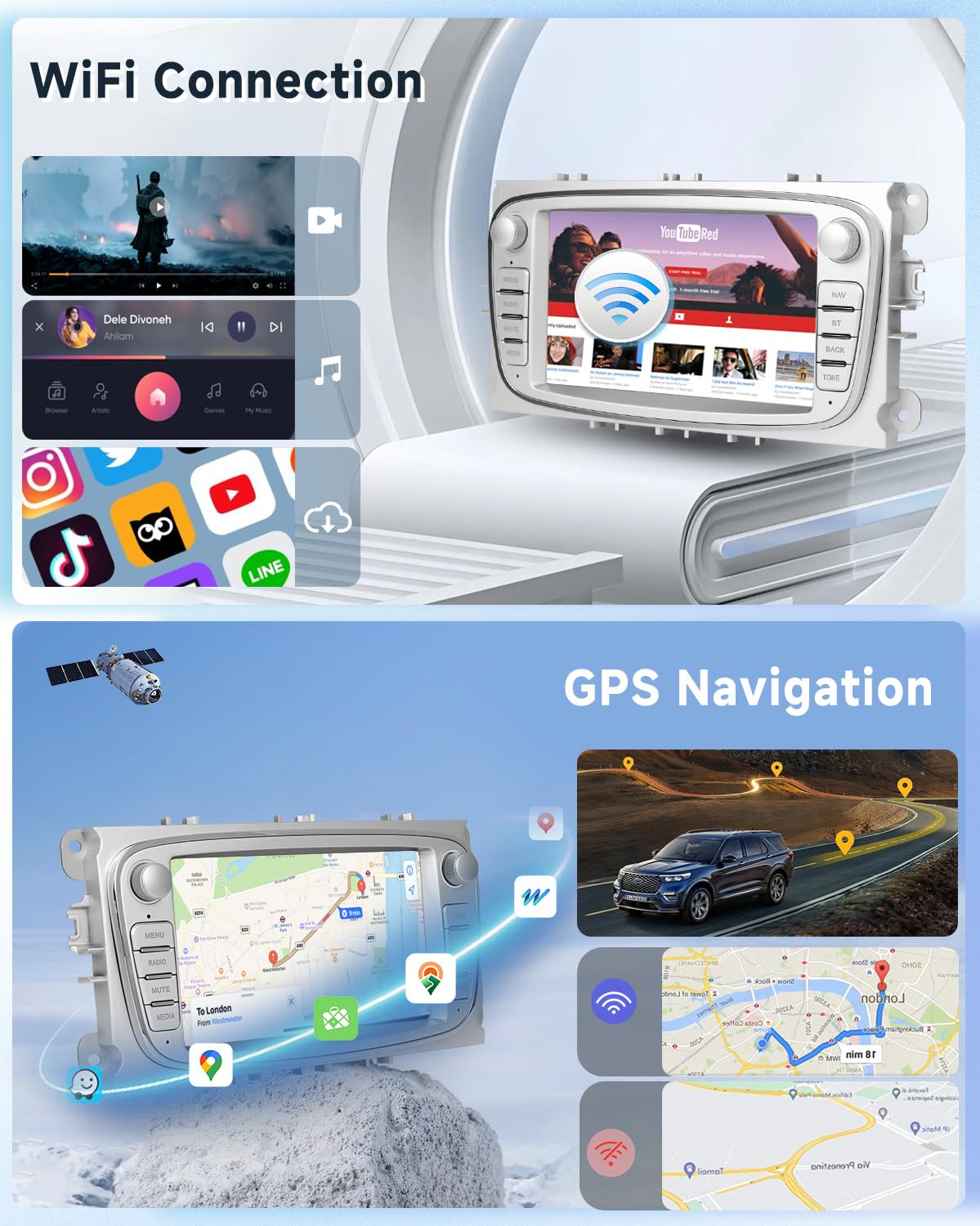 2G + 64G do Ford Focus II S-Max Mondeo Galaxy Il C-Max Android radio samochodowe z systemem Android z bezprzewodowym Carplay Android Auto Navi GPS Mirror Link Bluetooth FM/RDS Radio WiFi USB + kamera
