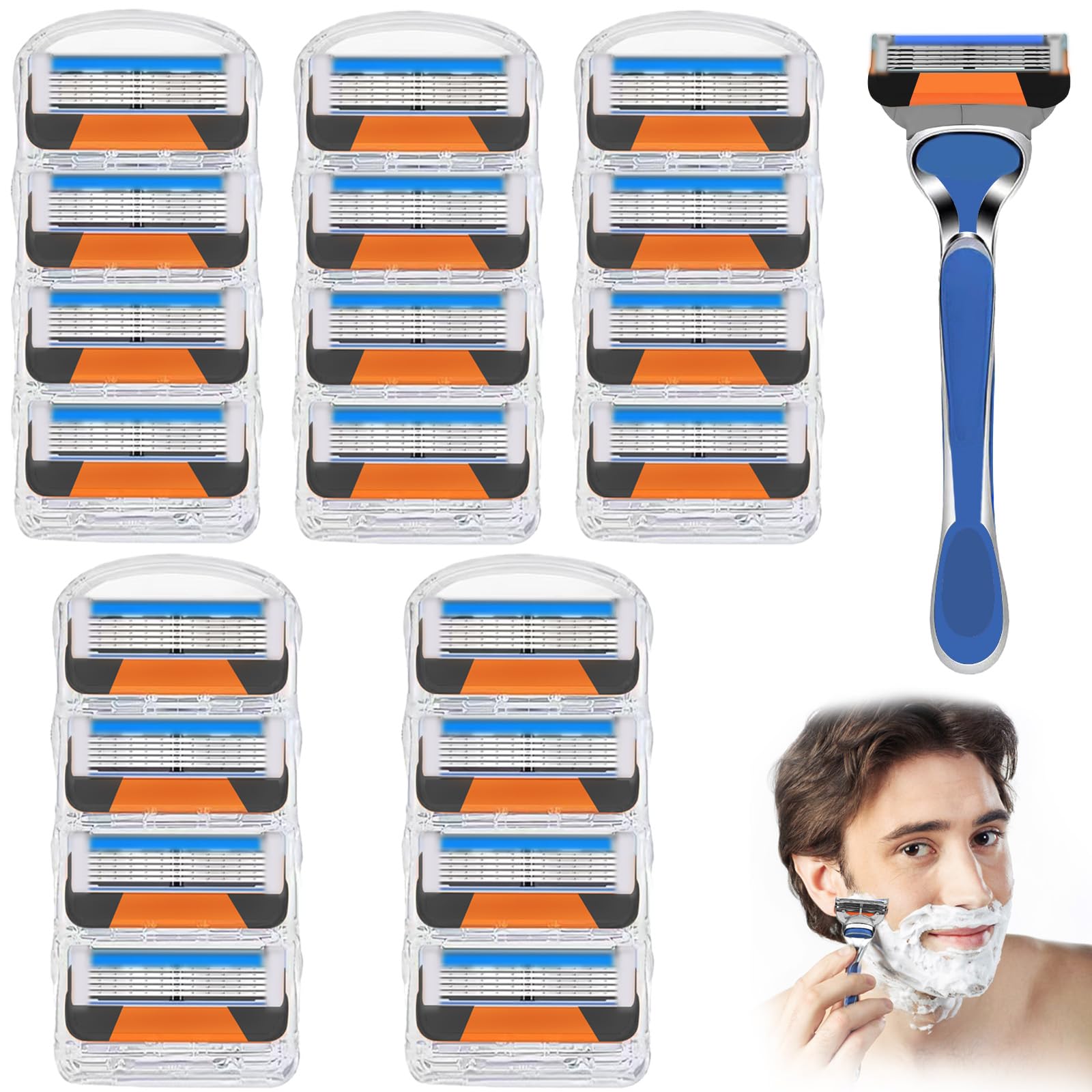 Bettinay 24PCS Razor Blades Refills for Gillette Fusion 5, 5 Layered Anti Friction Men Razors Blades with Razor Handle Set