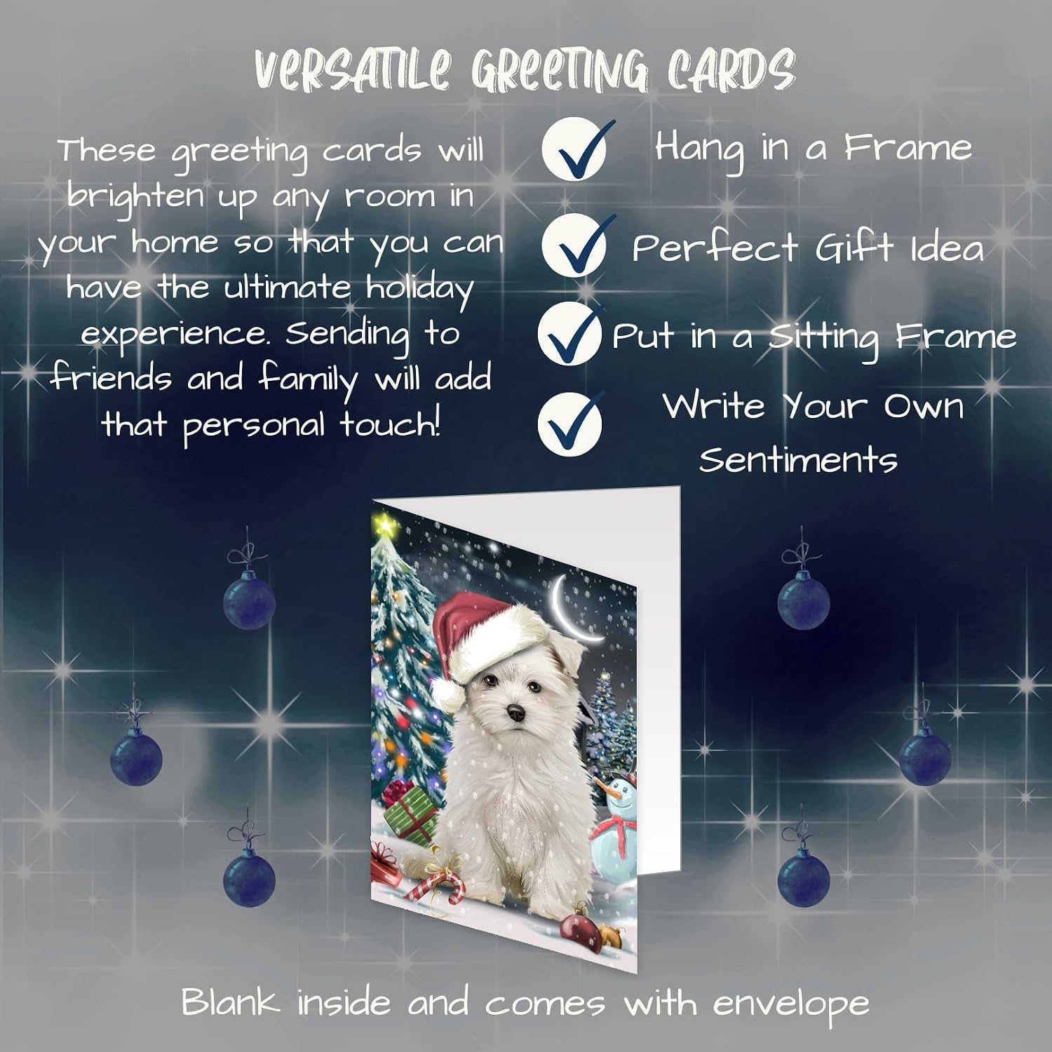 Holly Jolly Holidays Maltese Dog Greeting Cards - Adorable Pets Invitation Cards with Envelopes - Pet Artwork Christmas Greeting Cards D288 (10 Greeting Cards)