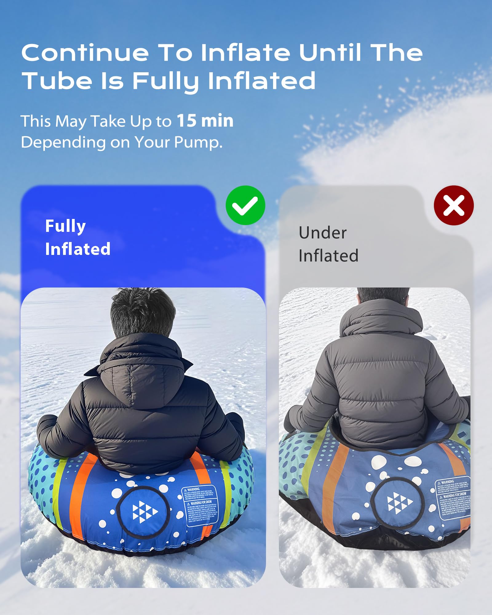 Nadmuchiwana rura snowtube ze smyczą, wytrzymała obudowa, odporny na zużycie i mróz materiał, węże do sportów zimowych dla dzieci i dorosłych