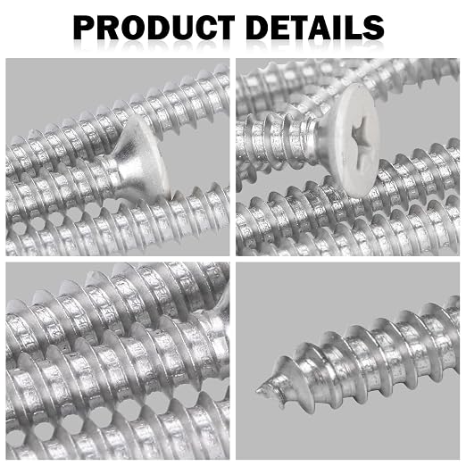 White Head 100 PCS #6X1-1/2(1.5 inch) Tornillos para madera de acero inoxidable Phillips de cabeza plana, kit de tornillos para el hogar por QISHENG miniatura 3