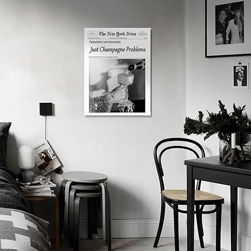 Miniatura 3 de Champagne Problems - Arte de pared enmarcado para periódico, arte de pared retro en blanco y negro para carrito de bar, baño, apartamento, cocina,