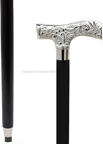 Miniatura 5 de Decorated Premium Designer's Black Sturdy Walking Stick with Nickel Plated Brass Handles for Men & Women by Nagina International