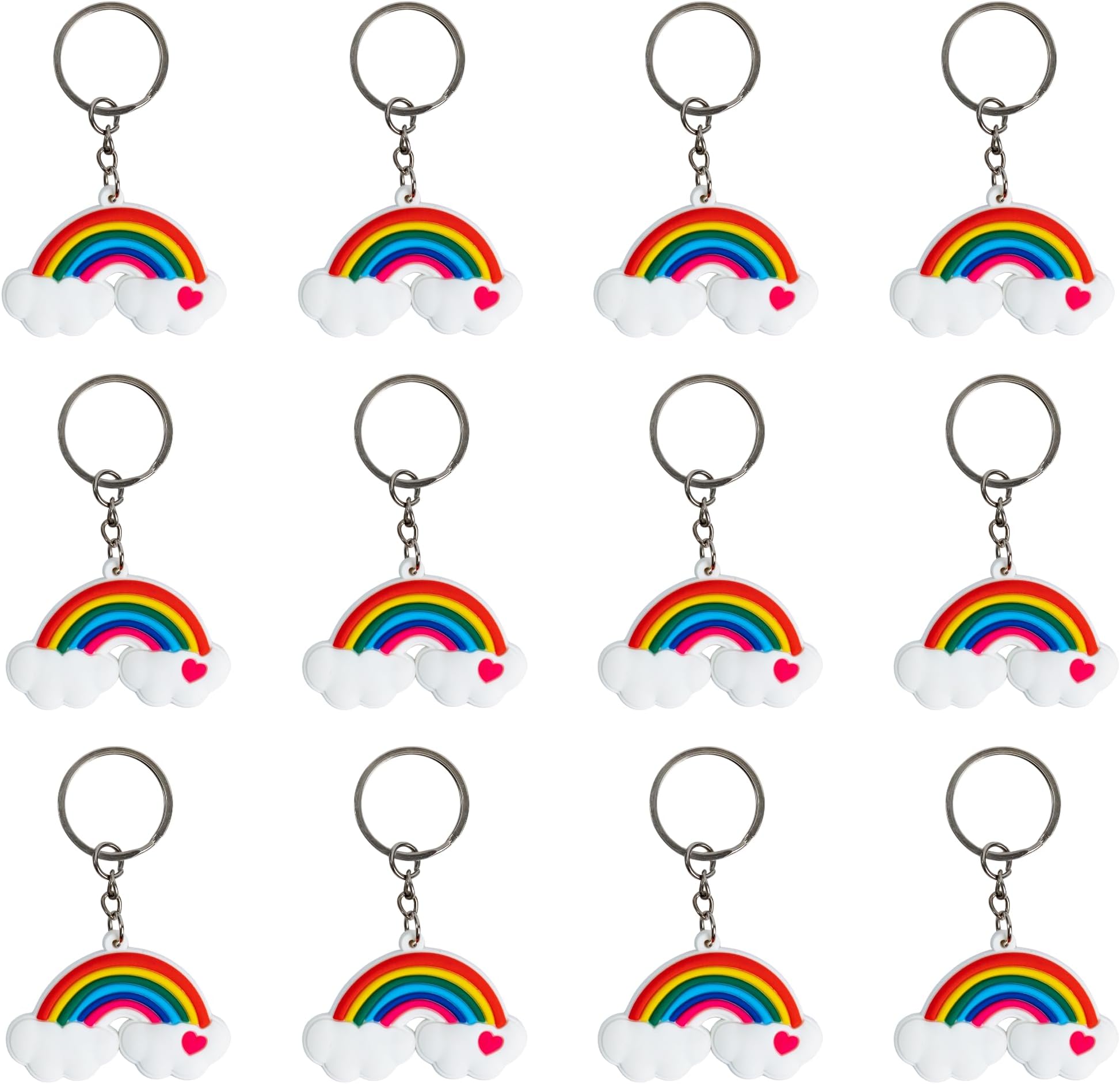 Toyseum 12 x Rainbow Keyrings for Girls, Pretty and Colourul Party Bag Fillers, Toy Favours for Goody Bags and Childrens School Prizes, Strong and Durable Keychain, Pack of 12