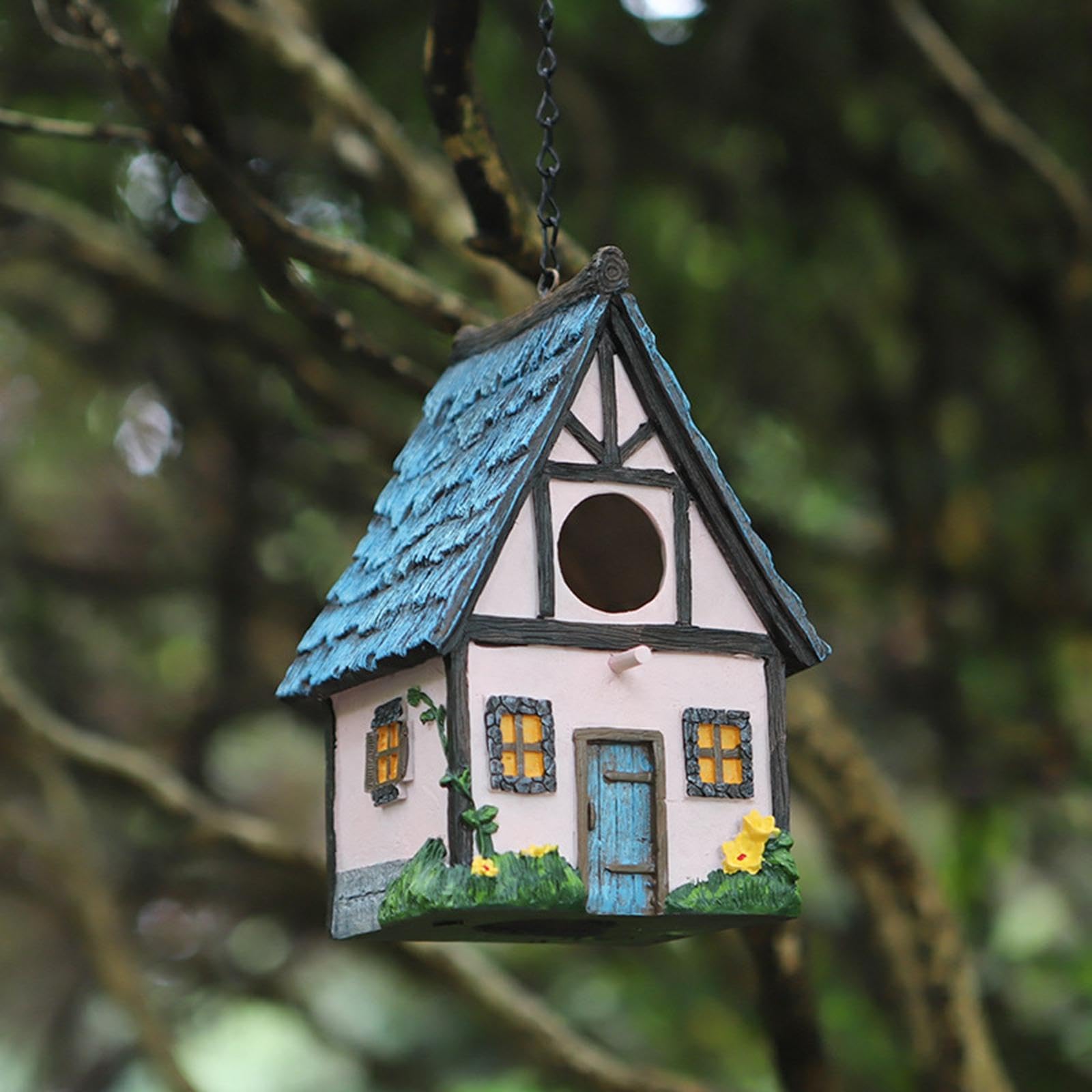 Casetta Uccelli Casa Uccelli Rifugio Nido Decorazione Giardino Resina Artigianale Facile da Appendere Pulizia Rapida Adatta a Uccelli Piccoli Cortile, Rosa