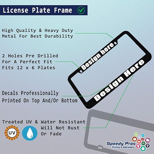 Miniatura 2 de Speedy Pros Divertido marco de zinc para placa de automóvil personalizable con texto accesorios para matrícula de vehículo