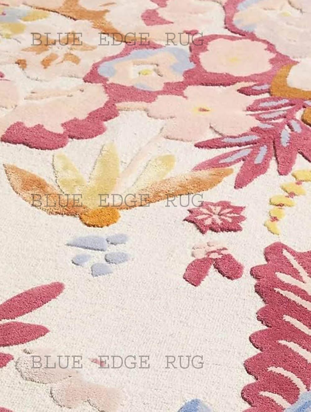 Blue Edge Rug New Tufted Jardin Rug Handmade Flower Multicoloured Irregular Area Rug 100% Imported Blended Wool Floral Area Rug. (White, 8x10 feet)
