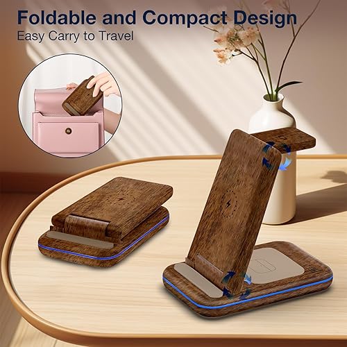 Miniatura 6 de Cargador inalámbrico para SamsungAndroid, HOLYJOY plegable 3 en 1 estación de carga rápidasoportecargador múltiple para Samsung S25 UltraS24Note 20,