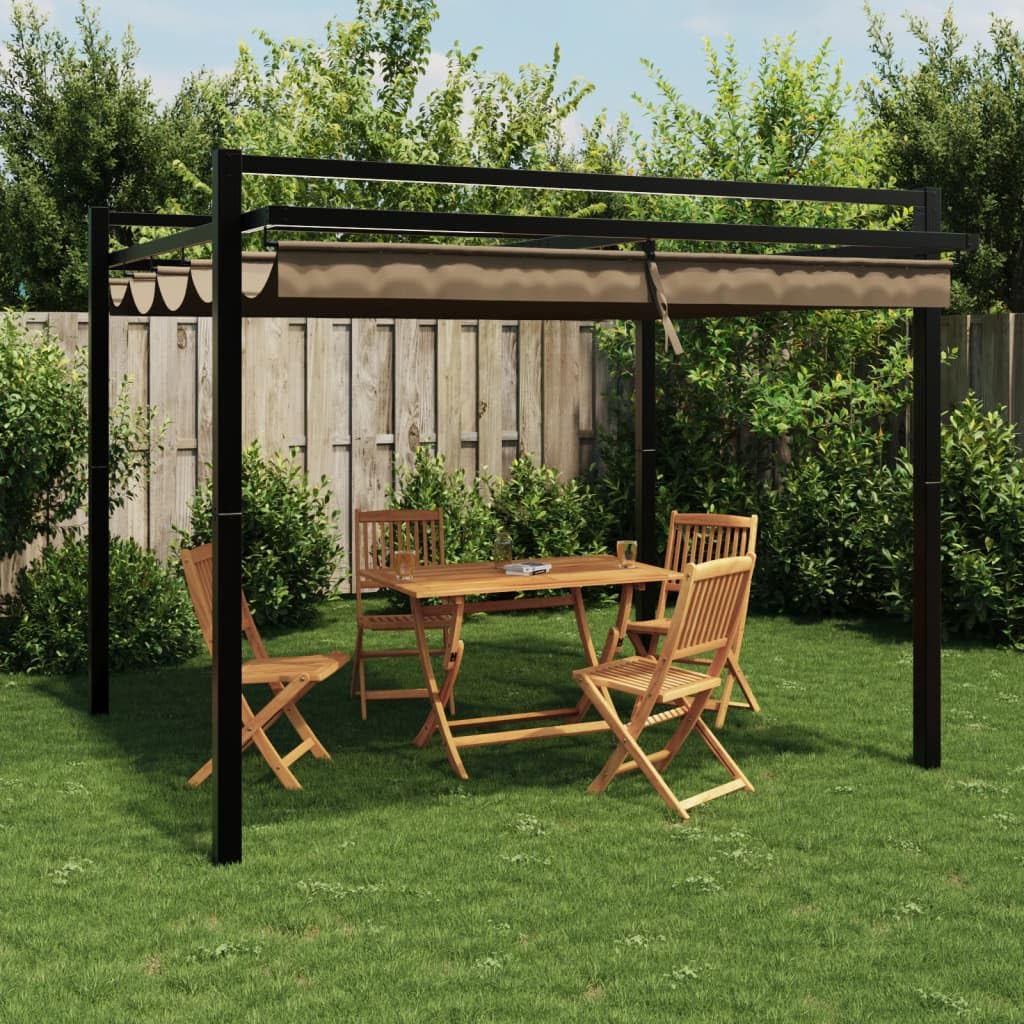 Pergola avec Toit Rétractable, Pergola Tonnelle de Jardin Extérieur Taupe 3x3 m Aluminium
