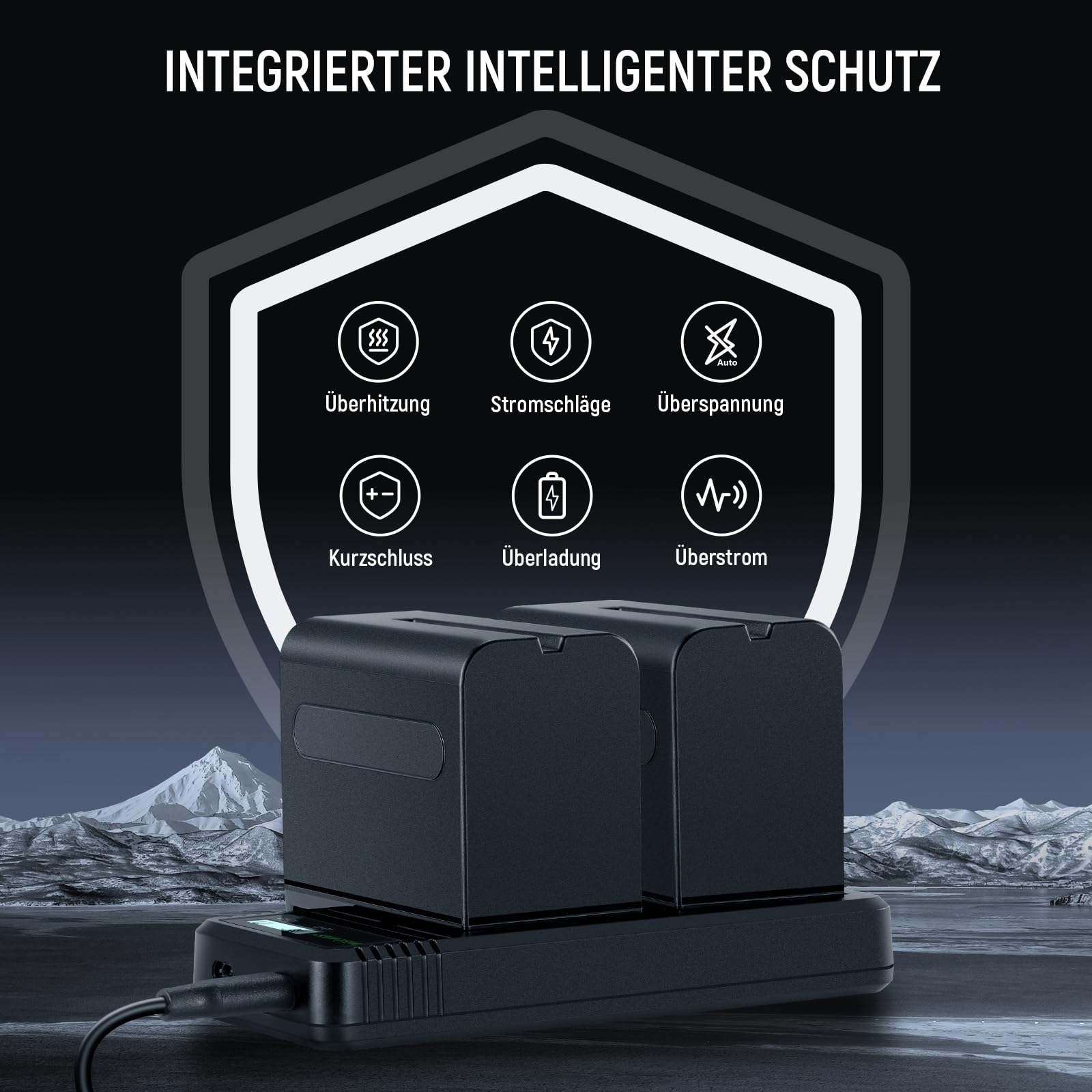 NEEWER NP-F970 Battery Ersatzakku mit LCD Schnellladegerät Dual USB C Akku für Sony FX3/FX30/A7, für Canon R5, für Nikon Z8, Handycam, LED Videoleuchte Monitor, motorisierter Schieber, 2 Stück