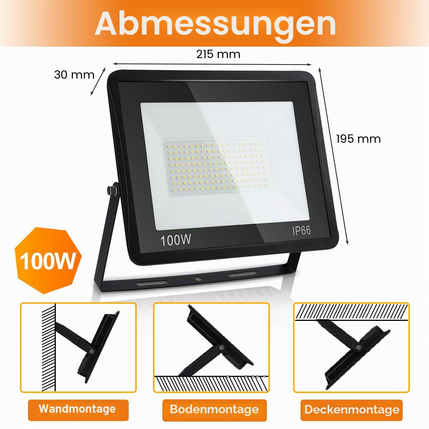 Daromigo LED Strahler Außen, 10 Stück 100W, Superhell 8500LM Scheinwerfer, 6000K Kaltweiß IP65 Wasserfest für Hinterhof, Flur, Garage