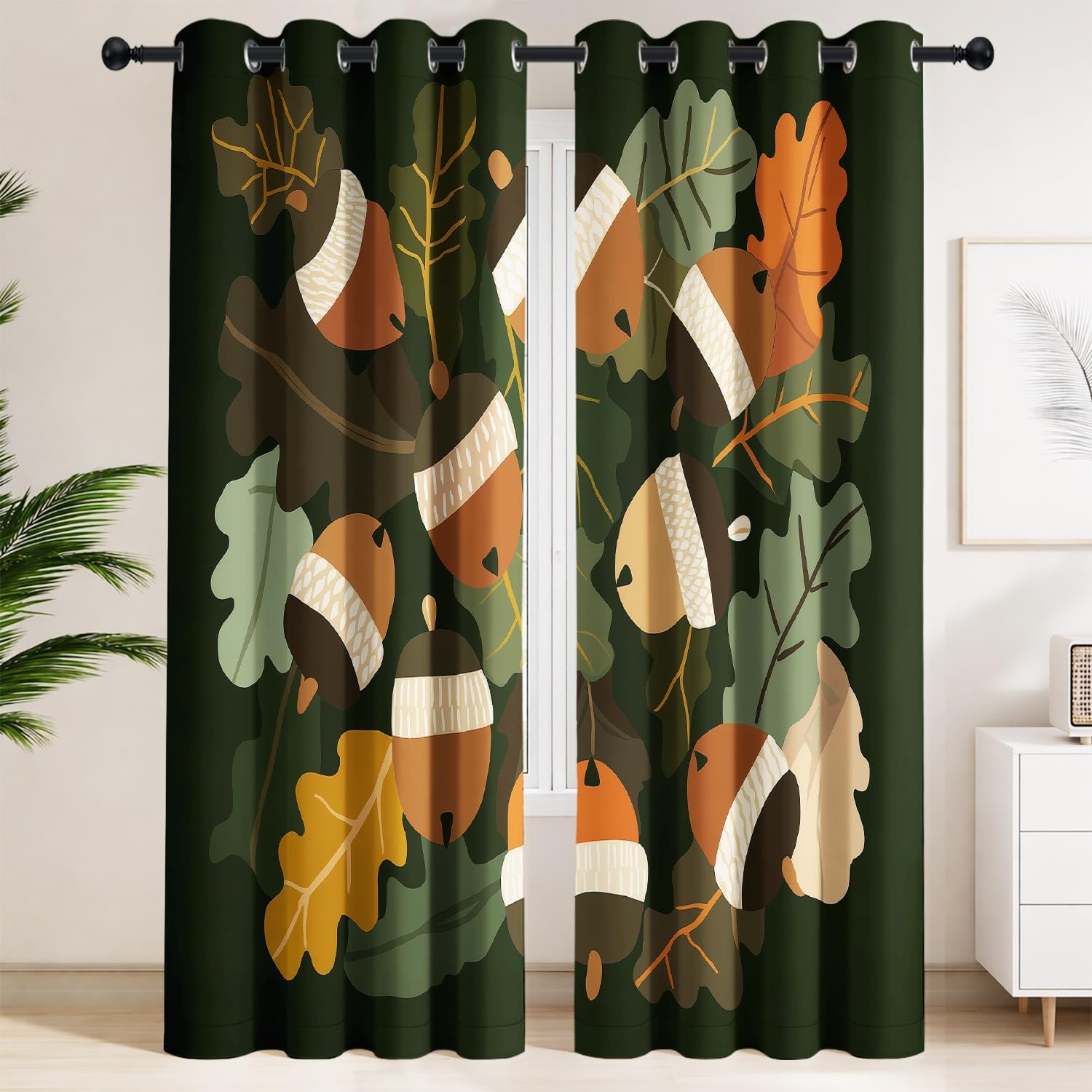 Rideaux isolants thermiques à motifs de feuilles symétriques occultants