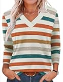 Long Sleeve Shirts for Women V Neck Fall Tops Basic Tunic Tops Loose Fit Dressy 2025