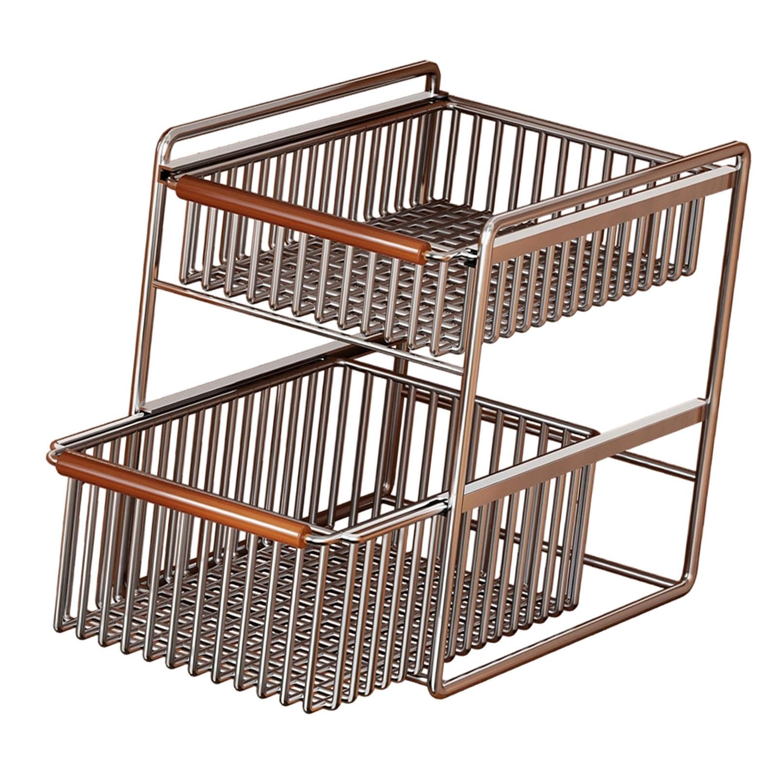 Fenteer Cesta de Almacenamiento Bajo Fregadero Organizador Deslizante Soporte de Armario Estante para Despensa de 2 Niveles con Diseño Ventilado de Acero Ade, tal como se describe, Pequeño