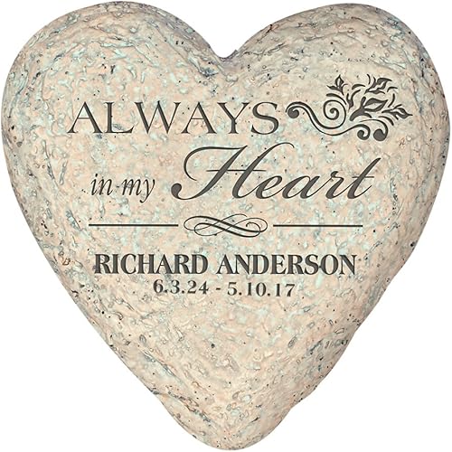 GiftsForYouNow Pequeño corazón personalizado piedra de jardín conmemorativo, 5.5", resina, impermeable, interiorexterior