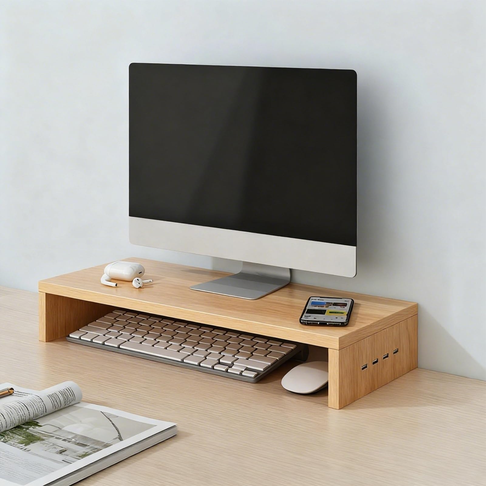 na monitor na biurko – ergonomiczne wsparcie z 4 portami USB, podstawka pod laptopa | do ekranu drukarki, laptopa, elektroniki, domu, szkoły, pokoju zabaw, nauki pracy