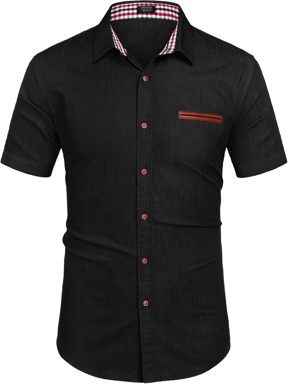 COOFANDY Men's Cotton Casual Short Sleeve Button Down Shirt Plaid Collar Denim Work Shirts - Image 4