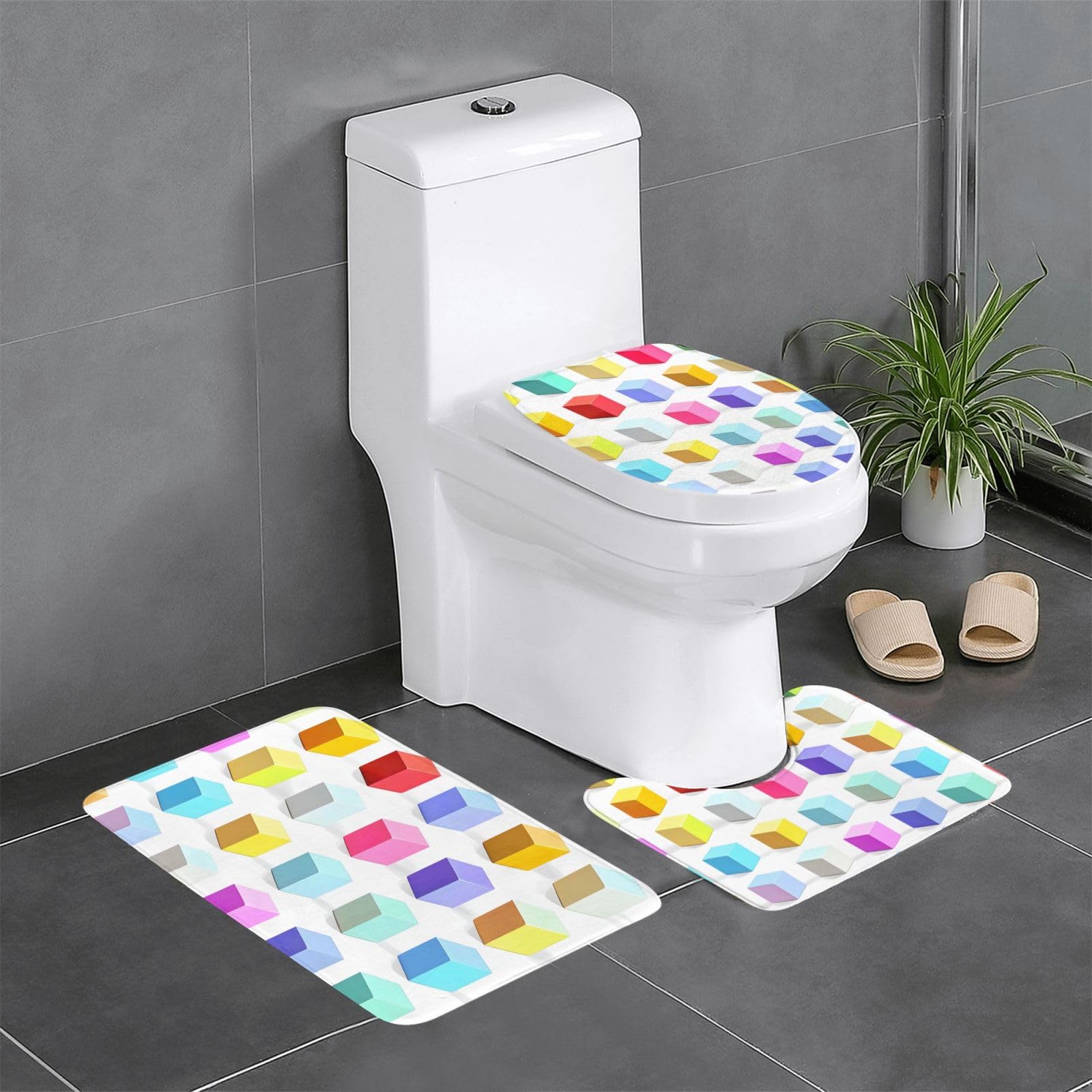 Tapis de salle de bain colorés lot de 3 tapis doux lavables pour WC