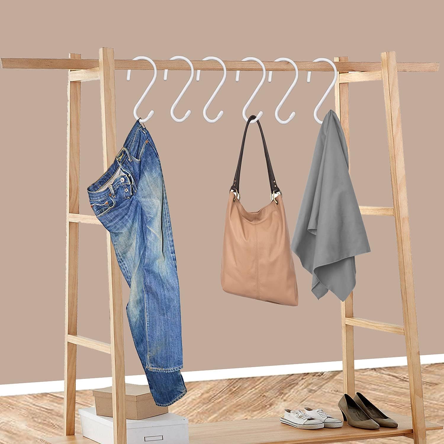 Dreecy Large Heavy Duty S Hooks 6 inch Non Slip Vinyl Coated S Hook for Hanging Plants, Steel Metal White Rubber Coated Closet S Hooks for Hanging Jeans Pot Pan Cups Towels Hats Jewelry,4 Pack