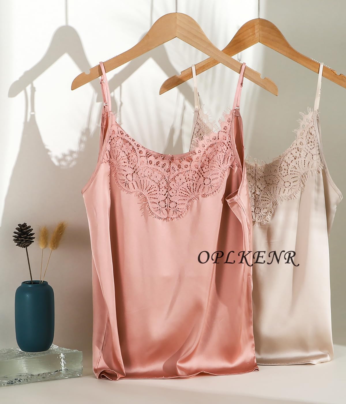 Silk Camisole Tops for Women, Sexy V-Neck Silk Satin Tank Tops Lace Trimmed Camisole - Image 3