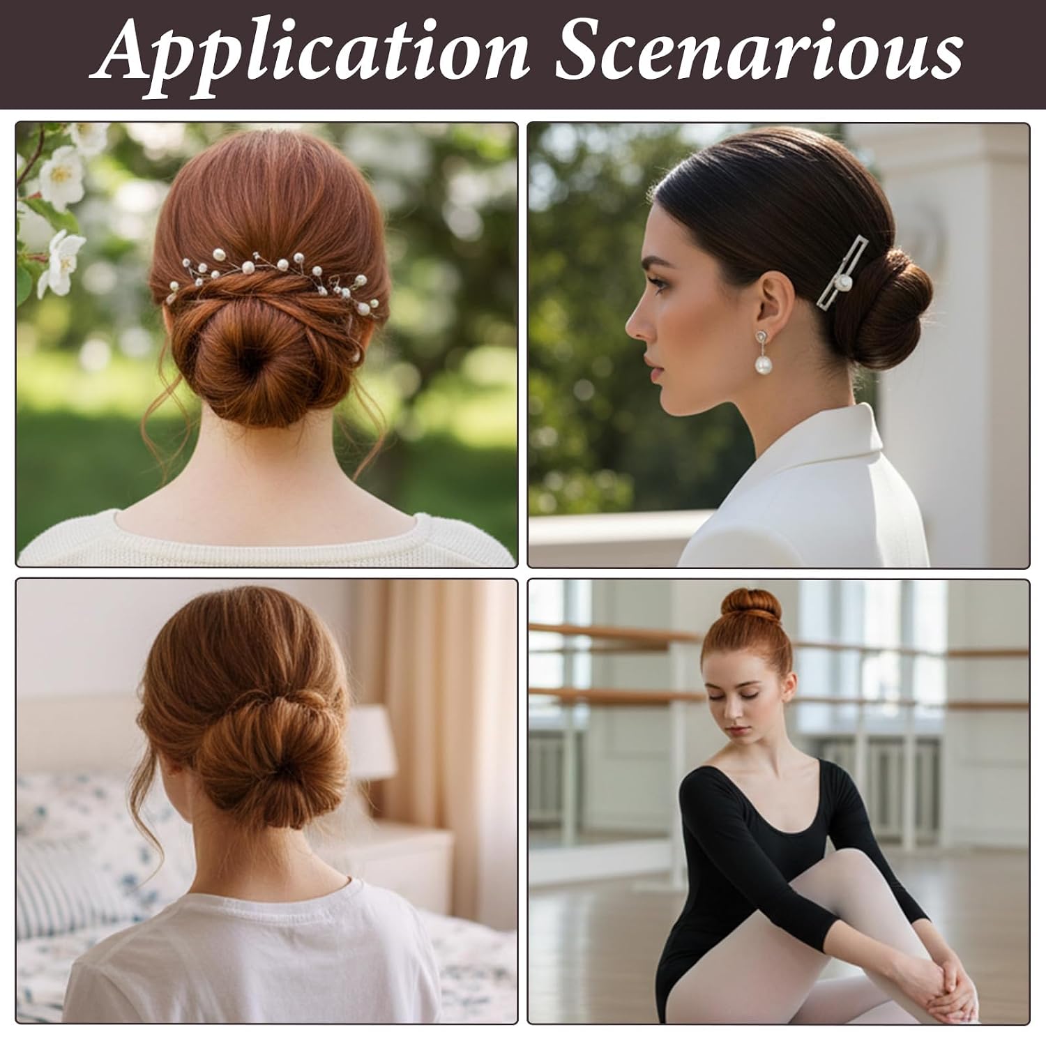 4 pcs Hairagami Bun Maker, Easy Bun Hair Bun Maker, Hair Bun Maker for Long Hair With Metal Frame for Strong Hold All Day, Simple 3-Step Design