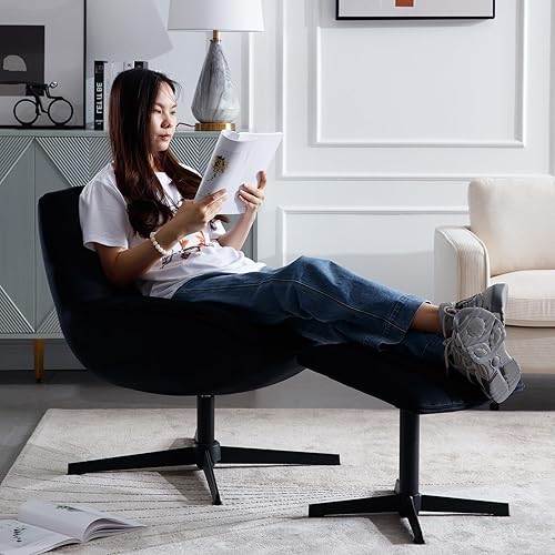 Miniatura 5 de Guyou Silla decorativa de terciopelo con sillón otomano giratorio de lectura para dormitorio, cómoda silla de descanso para adolescentes con