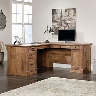 L-Shaped Desk with Drawers - Vintage Oak Office Computer Desk