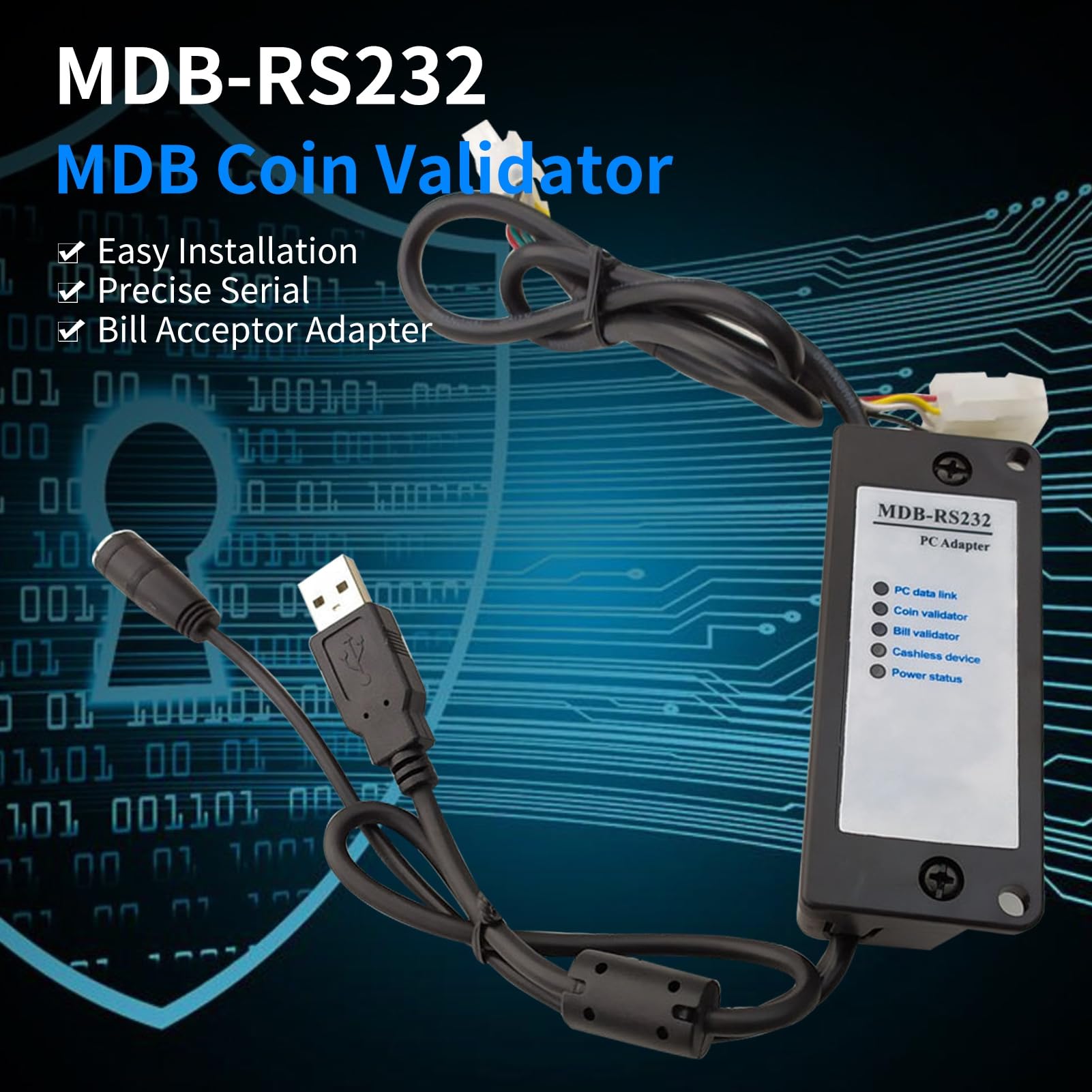 MDB Adapter MDB-RS232 MDB Coin Validator Einfache Installation Präziser serieller Rechnungsakzeptor Adapter mit Kontrollleuchte für bargeldlose Geräte MDB MDB Adapter Box