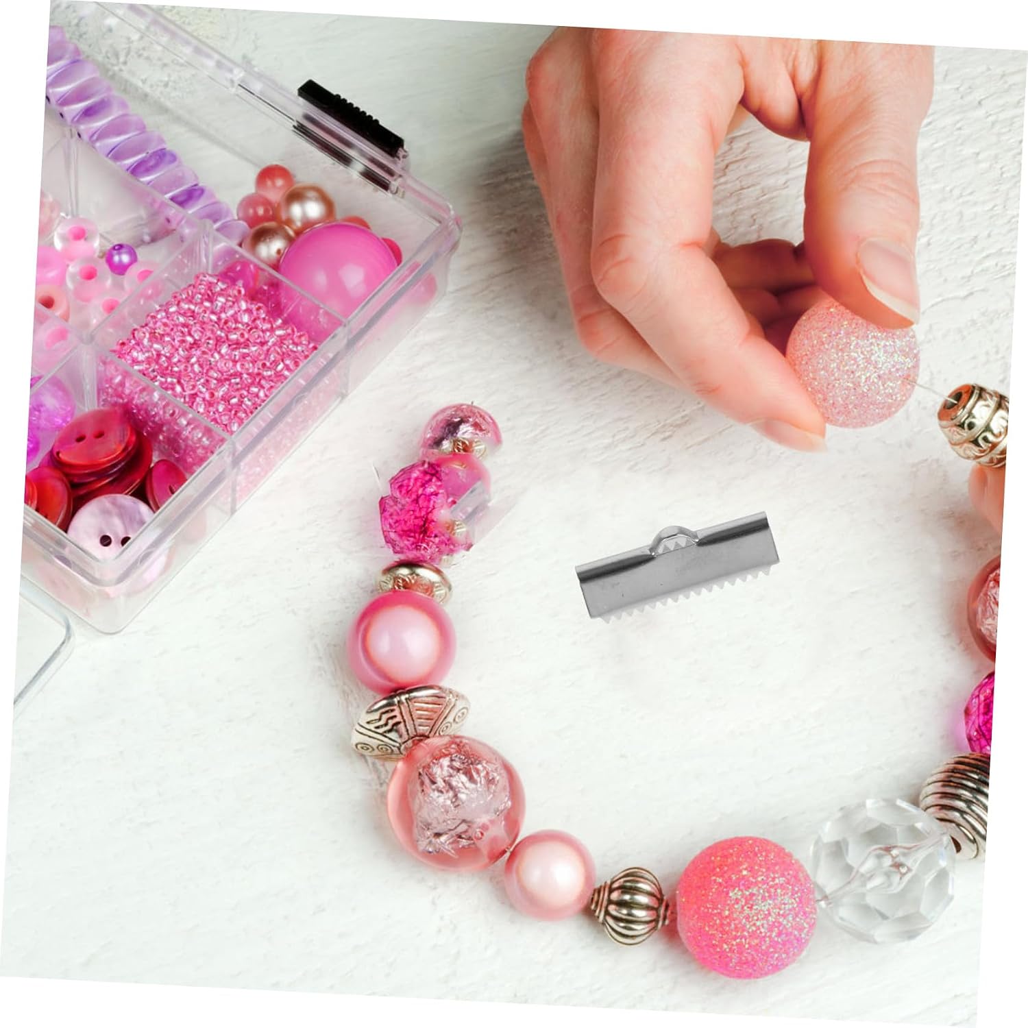 20pcs Crimp End Bead Ribbon Clip Metal Cord Clamps for Jewelry Making and Leather Cord Wrapping