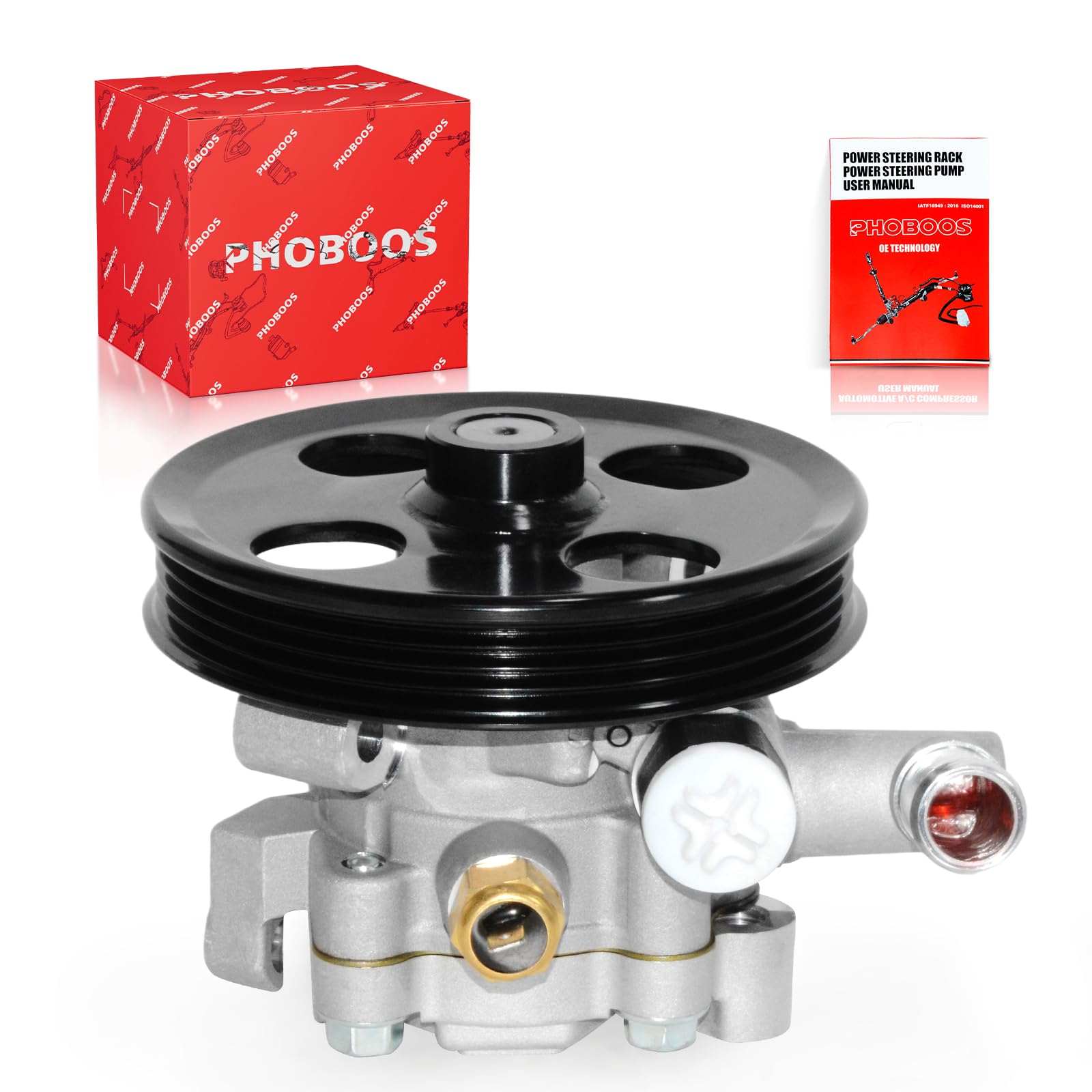PHOBOOS Power Steering Pump Compatible with Ford Fusion 2010-2012, Edge 2007-2010 & Lincoln MKZ 2007-2012, MKX 2007-2010, 3.5L, with Outlet & Pulley,