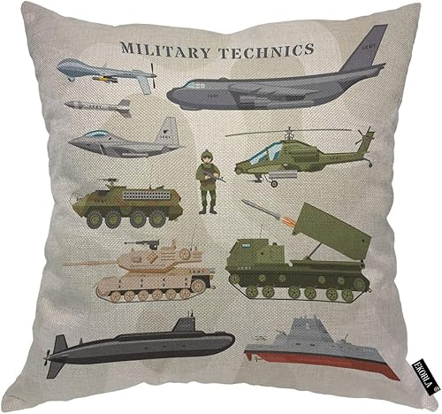 EKOBLA Funda de almohada de técnica militar con diseño de camuflaje, transporte militar, avión blindado, tanque blindado, helicóptero, submarino,