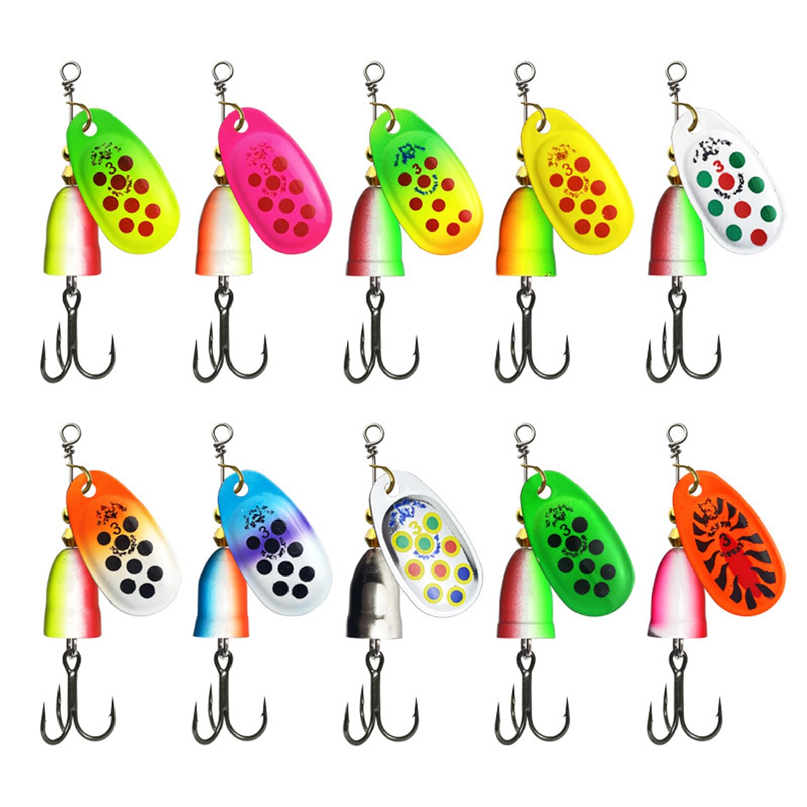 10-teiliges Forellen Spinner Köder Set, Angelköder, Spinnerbait mit Drillingshaken, Harte Köder, Süßwasser Salzwasser Angelgerät, mehrere Farben Spinner