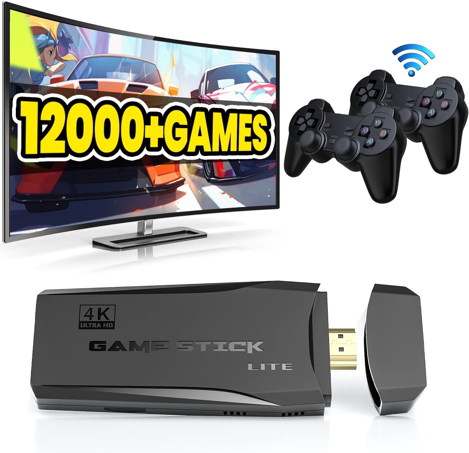 Bearway Retro Game Stick S2 Retro Game Console, Built-in 12,000+ Classic Games,9 Emulators Video Game Stick, Nostalgia Stick Game for TV, Super Console with Dual 2.4G Wireless Controllers