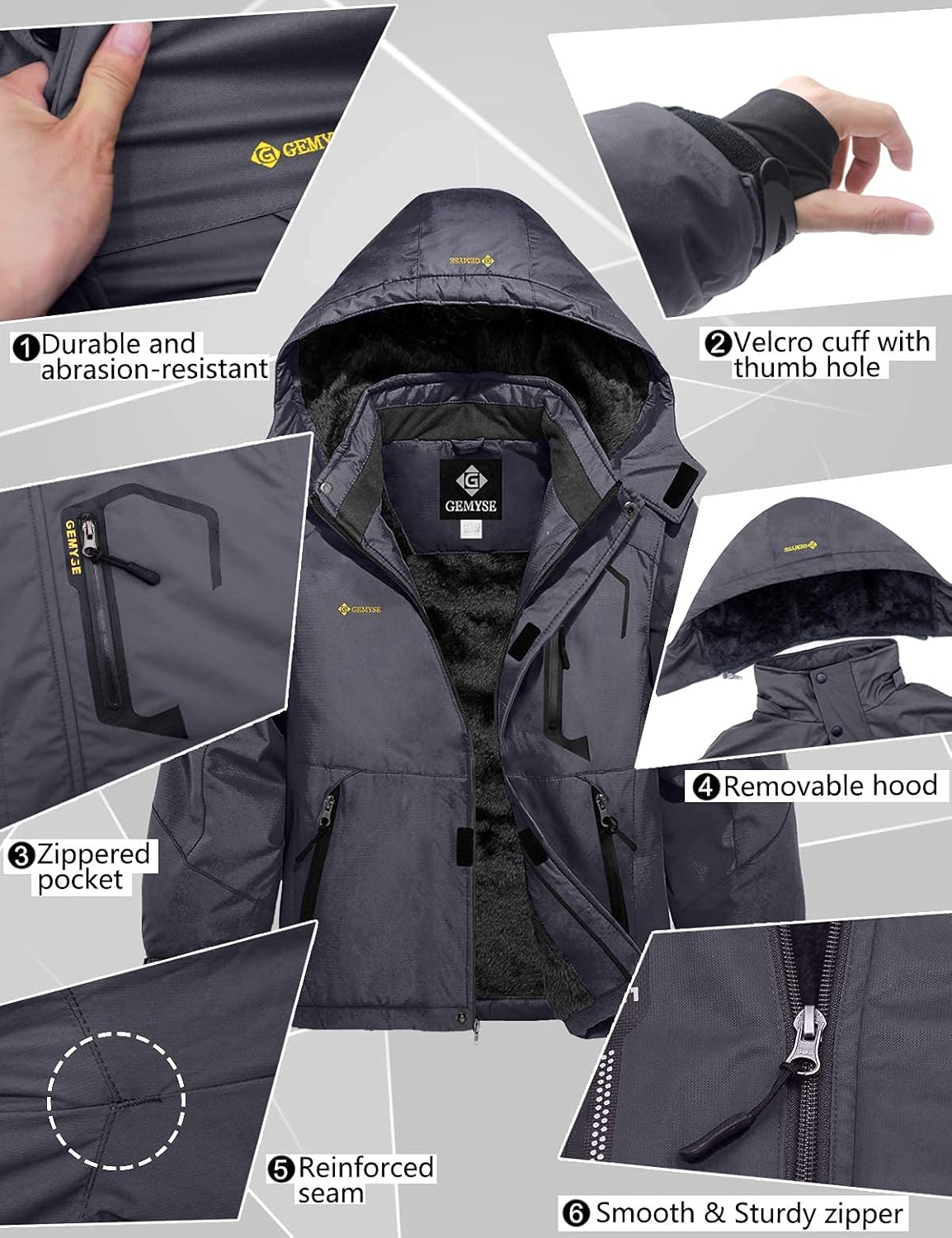 GEMYSE Boy's Waterproof Ski Snow Jacket Hooded Fleece Windproof Winter Jacket: Clothing