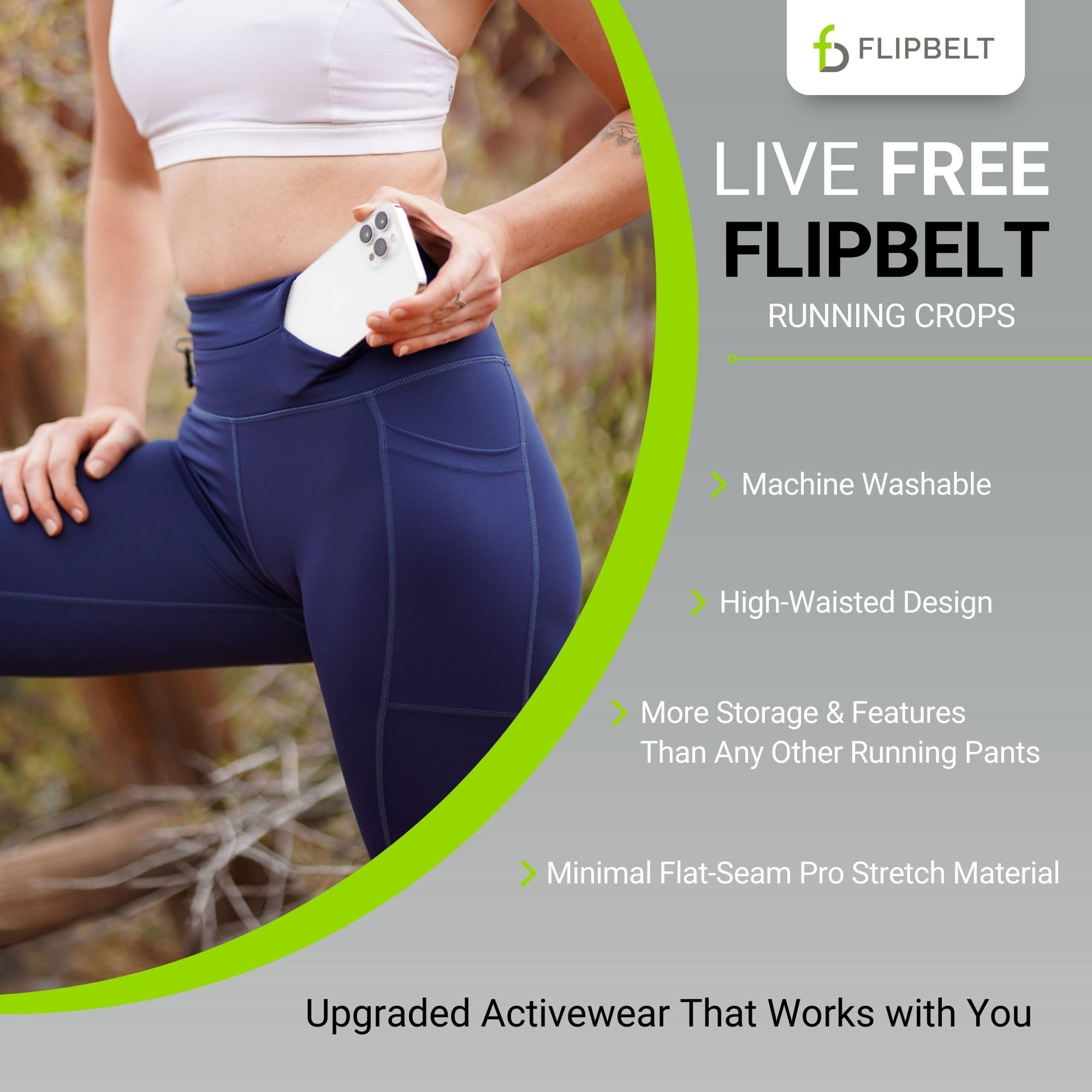 Flipbelt Cropped Pants for Running – Crops w/Built for Phone & Essentials Storage, USA Company