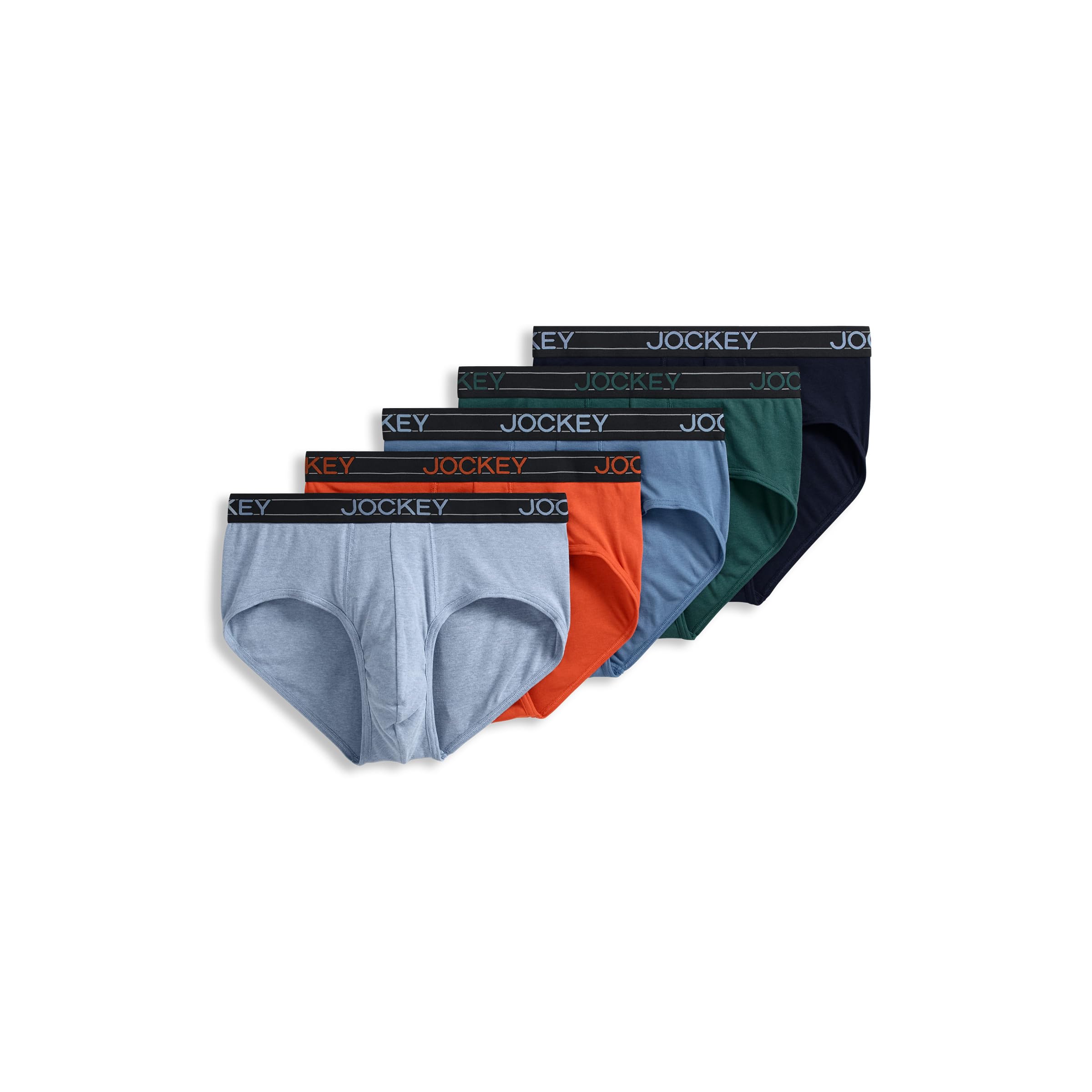 Jockey Men's Underwear Lightweight Cotton Blend Brief - 5 Pack, Shower/Red Kaolin/Fresh Coast/Cactus Pine/True Navy, XL