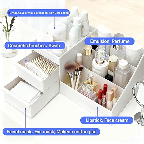 Miniatura 7 de Organizador de maquillaje con cajones, organizador de cosméticos para tocador de baño, organizador de maquillaje de gran capacidad para cuidado de