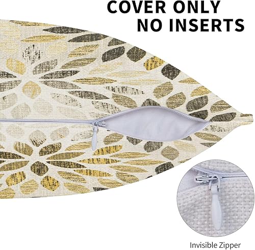 Miniatura 4 de Juego de 2 fundas de almohada de 18 x 18 pulgadas, color gris, amarillo y negro, fundas de almohada cuadradas de lino con flores geométricas de